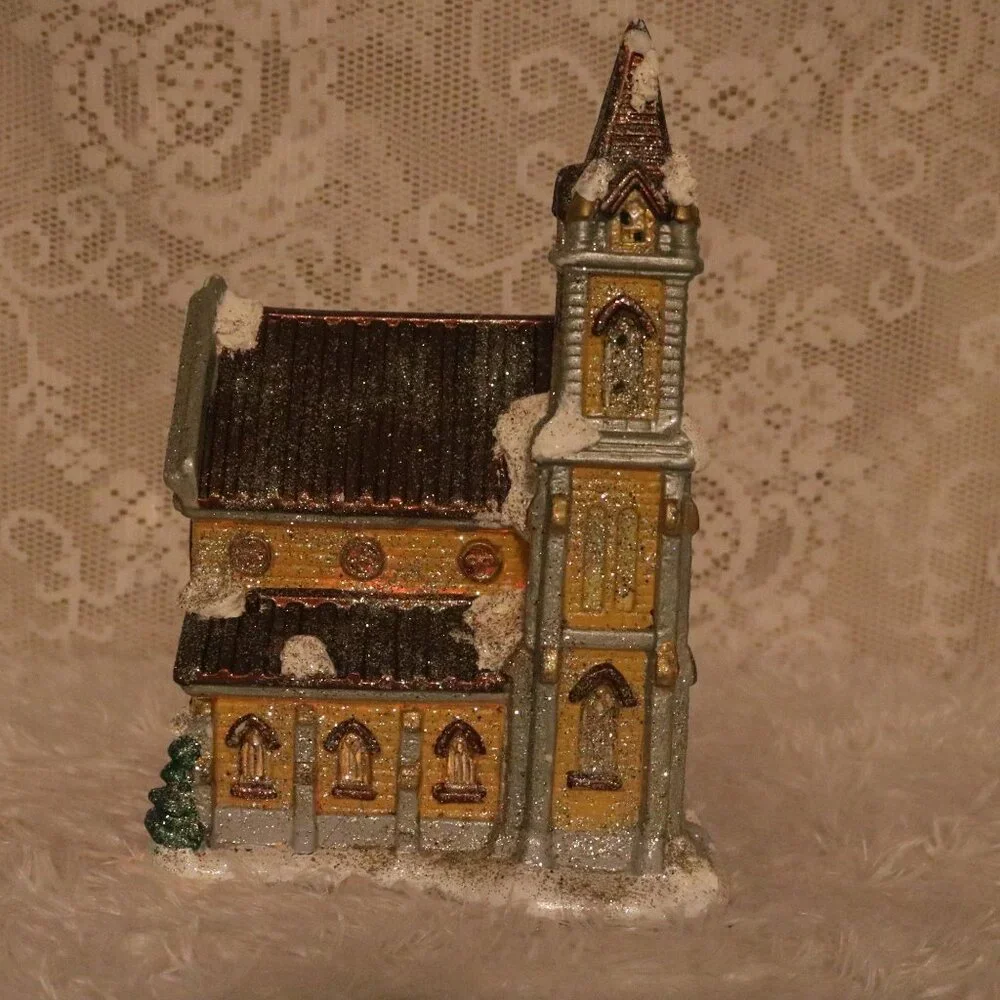 Christmas Village church handpainted ceramic *lighted cord is NOT included*